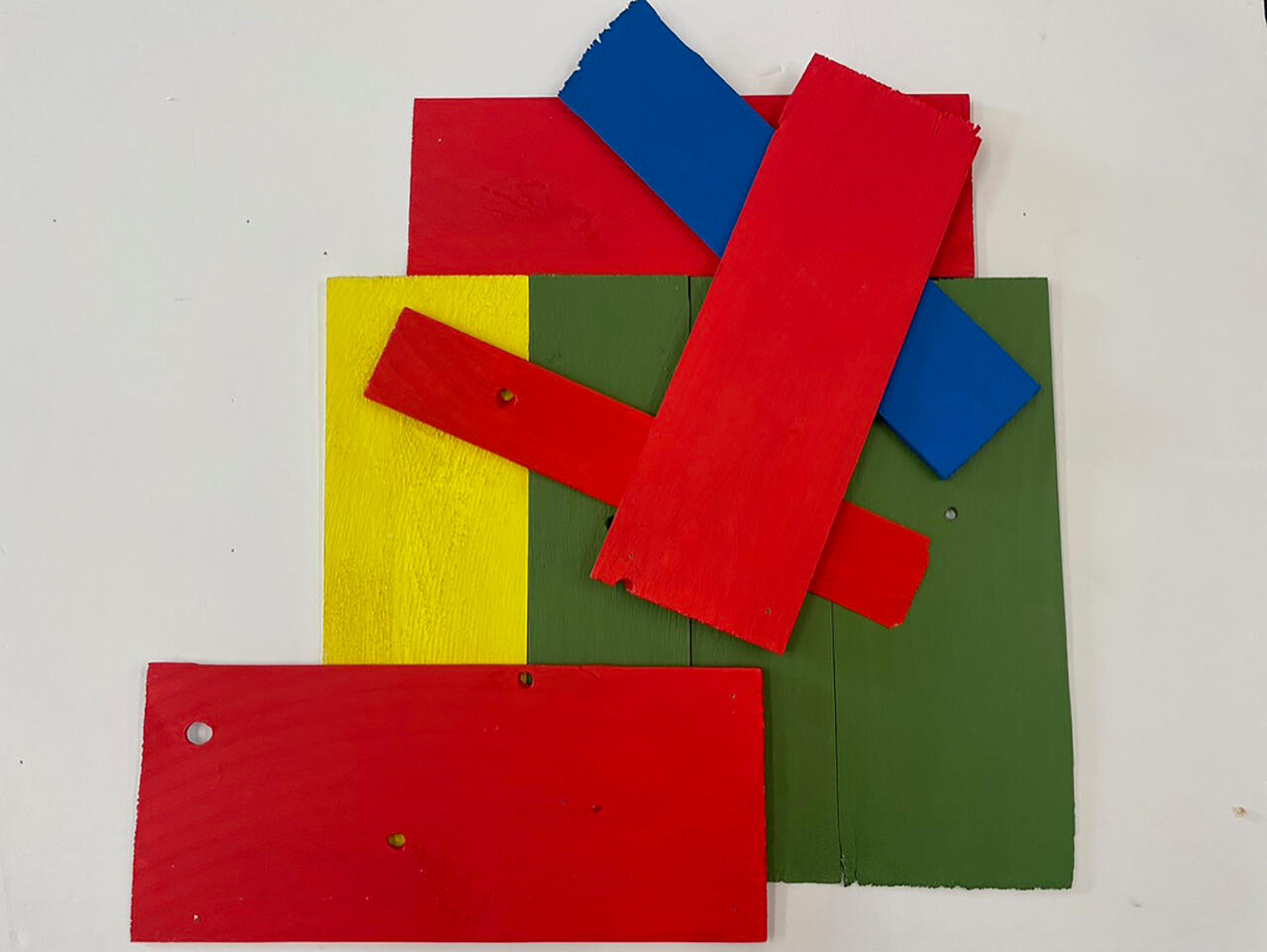 New Plan, 7/2/24, acrylic on white cedar shims, 26 x 24”