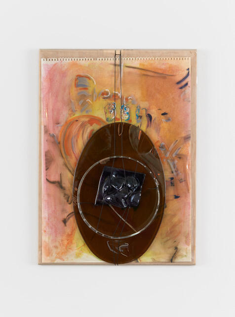 Toe Piece, 2022, Chalk on Paper, Paint on Plastic, Melted Cut Mirror, Glass Assemblage, Homemade Fiber Optic, Chords, Woodframe, 26" x 19" x 3.5"