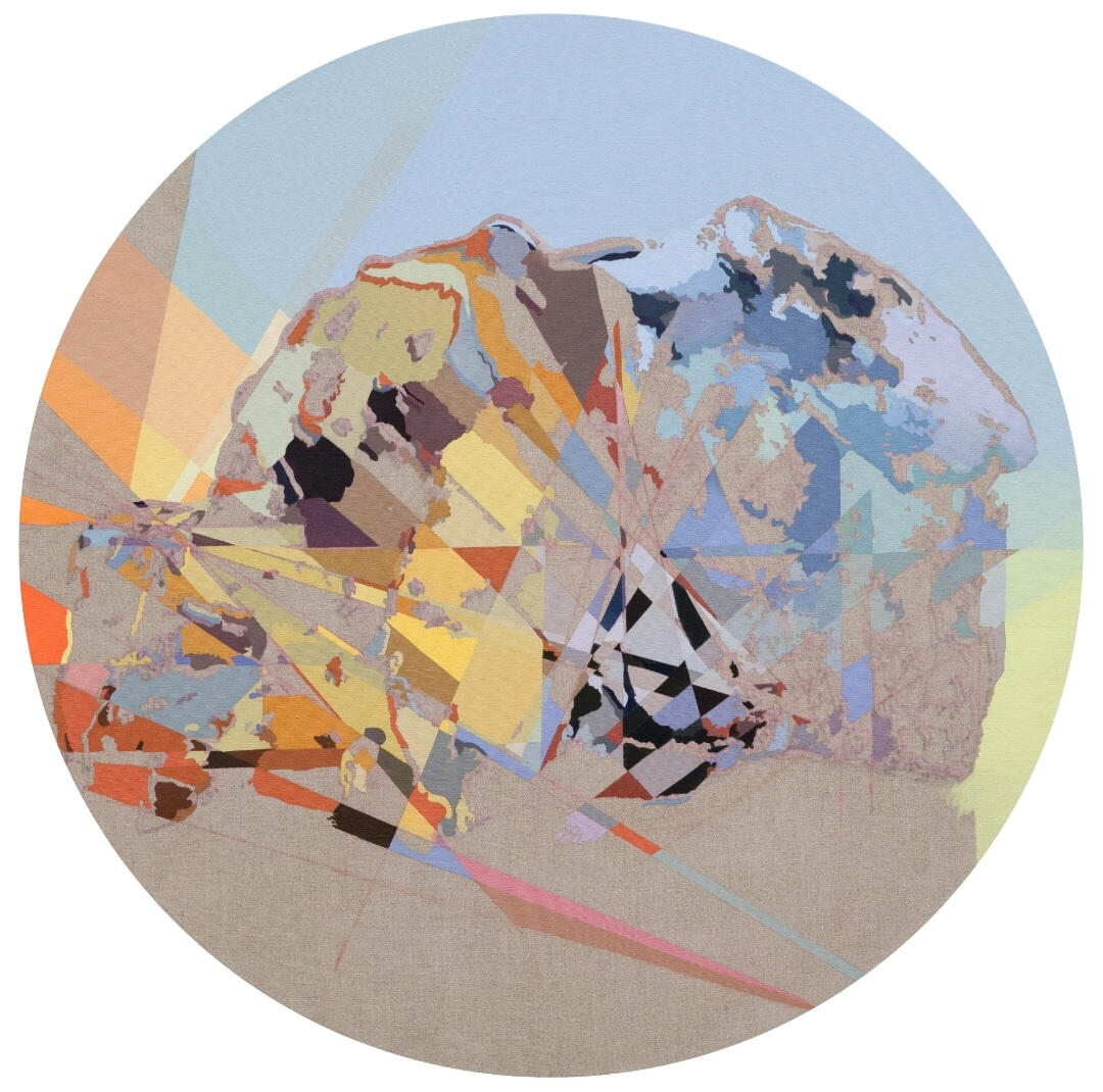 Rock Formations, 2024, Oil, marker/linen 36" diameter